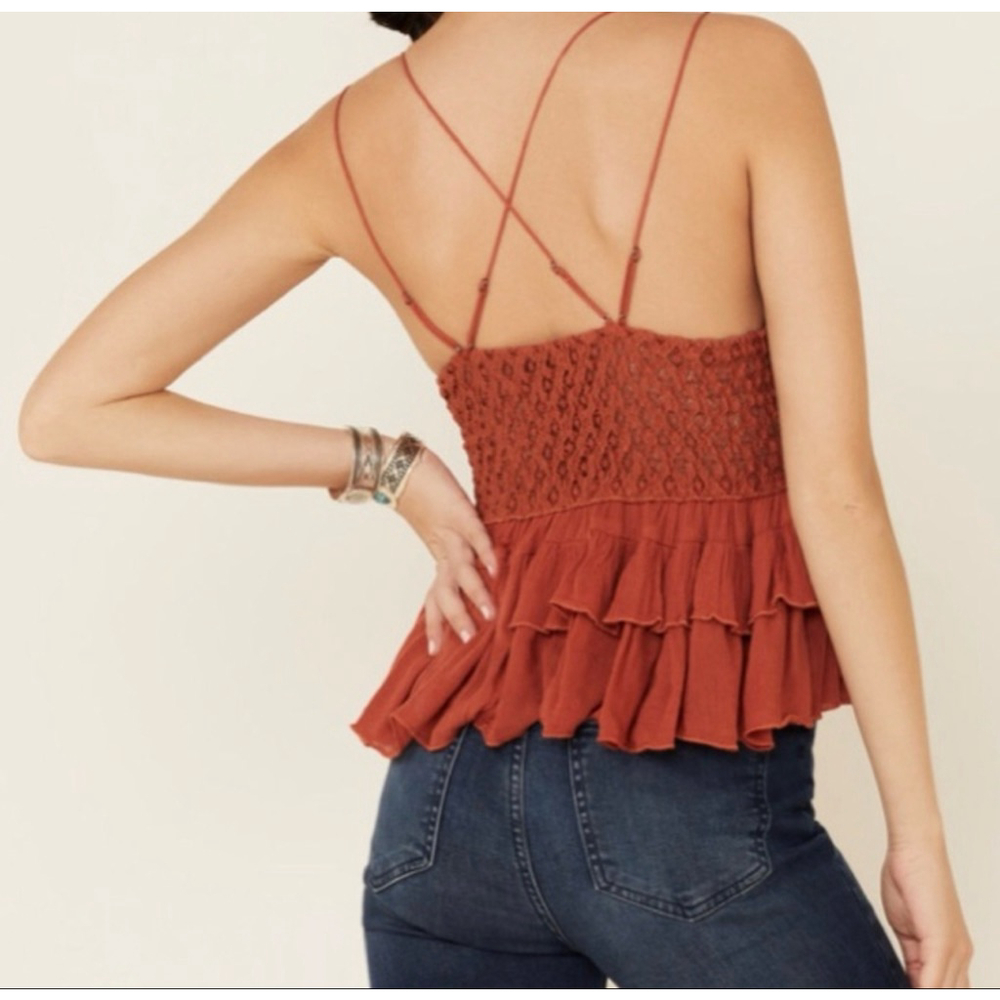 Free People Adella Lace Cami XS NWT Boho Babydoll Top Rust/Winding Road Indie - Picture 2 of 7